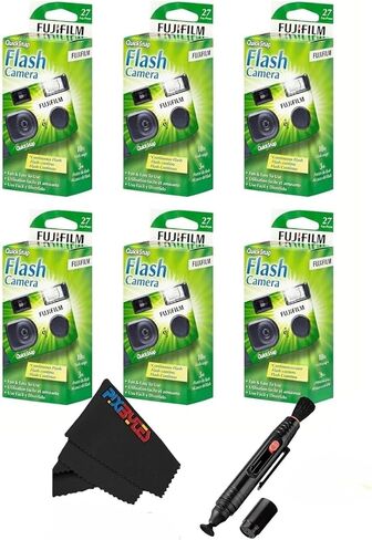 Fujifilm QuickSnap Flash 400 للاستخدام مرة واحدة - حزمة إضافية للكاميرا - قلم تنظيف عدسة مجاني وقطعة قماش تنظيف من الألياف الدقيقة المميزة من Pixibytes... (6 × كاميرا + قلم عدسة) in Saudi Arabia