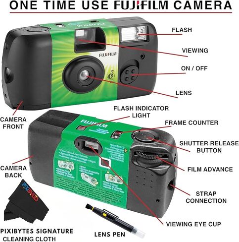 Fujifilm QuickSnap Flash 400 One-Time-Use Camera-Bonus Bundle- Free Lens Cleaning Pen and Pixibytes Signature Microfiber Cleaning Cloth... (5 x Camera + Lens Pen) in Saudi Arabia