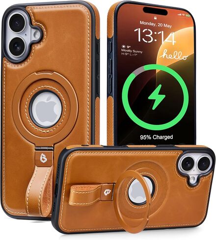Butaiga for iPhone 17 Pro Max Leather Case with Stand, Anti-Slip Grip Ring, Fits for MagSafe (Brown, iPhone 17 Pro Max) in Saudi Arabia