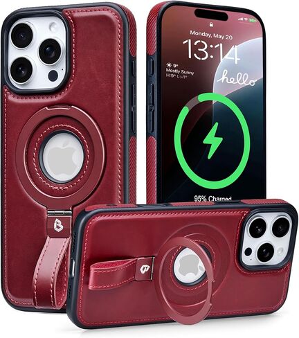 Butaiga for iPhone 17 Pro Max Leather Case with Stand, Anti-Slip Grip Ring, Fits for MagSafe (Brown, iPhone 17 Pro Max) in Saudi Arabia