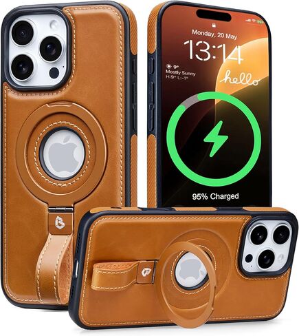 Butaiga for iPhone 17 Pro Max Leather Case with Stand, Anti-Slip Grip Ring, Fits for MagSafe (Brown, iPhone 17 Pro Max) in Saudi Arabia