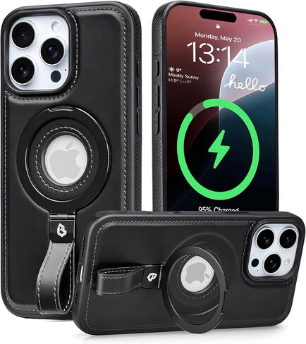 Butaiga for iPhone 17 Pro Max Leather Case with Stand, Anti-Slip Grip Ring, Fits for MagSafe (Brown, iPhone 17 Pro Max) in Saudi Arabia