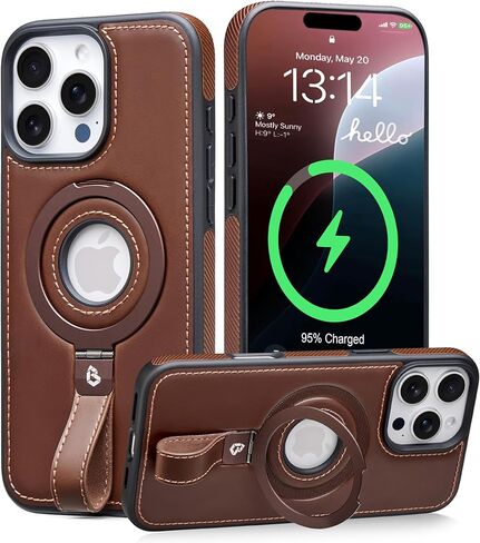 Butaiga for iPhone 17 Pro Max Leather Case with Stand, Anti-Slip Grip Ring, Fits for MagSafe (Brown, iPhone 17 Pro Max) in Saudi Arabia