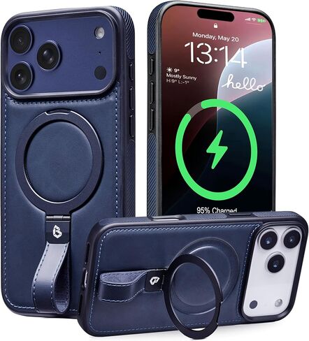 Butaiga for iPhone 17 Pro Max Leather Case with Stand, Anti-Slip Grip Ring, Fits for MagSafe (Brown, iPhone 17 Pro Max) in Saudi Arabia