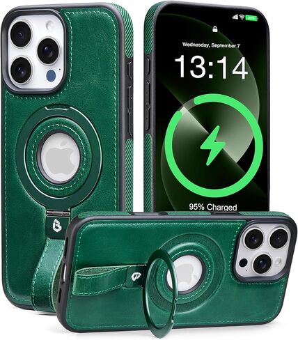 Butaiga for iPhone 17 Pro Max Leather Case with Stand, Anti-Slip Grip Ring, Fits for MagSafe (Brown, iPhone 17 Pro Max) in Saudi Arabia