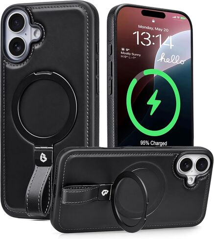 Butaiga for iPhone 17 Pro Max Leather Case with Stand, Anti-Slip Grip Ring, Fits for MagSafe (Brown, iPhone 17 Pro Max) in Saudi Arabia