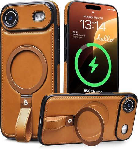 Butaiga for iPhone 17 Pro Max Leather Case with Stand, Anti-Slip Grip Ring, Fits for MagSafe (Brown, iPhone 17 Pro Max) in Saudi Arabia