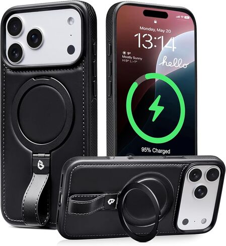 Butaiga for iPhone 17 Pro Max Leather Case with Stand, Anti-Slip Grip Ring, Fits for MagSafe (Brown, iPhone 17 Pro Max) in Saudi Arabia