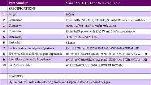 كابلات Micro SATA|Mini SAS HD 8X to U.2 (SFF-8639) x 2 كابل، 100 سم، in Saudi Arabia