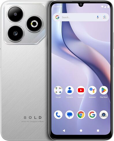 BLU Bold K12 | 2025 | Unlocked | 6.8" HD+ 120Hz Infinity Display | 50MP Main + 8MP Selfie Cameras | 128GB Internal Storage | US Version | US Warranty | Silver in Saudi Arabia