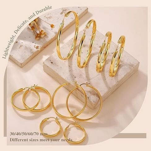 Sterling Silver Hoops Earrings Hypoallergenic LargeSilver Hoop Earrings for Women Lightweight Big Silver Hoops Earrings 5MM Thick Hoop Earrings 30/40/50/60/70MM in Saudi Arabia