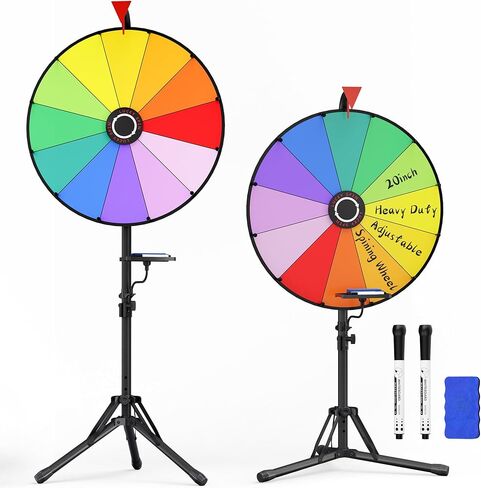 20 Inch Spinning Prize Wheel, Heavy Duty & Adjustable 55"-61" Height Spinning Wheel for Prizes, 12 Slots Prize Wheel Spinner with Stand for Carnival, Party Games, Trade Show, Spinning Game in Saudi Arabia