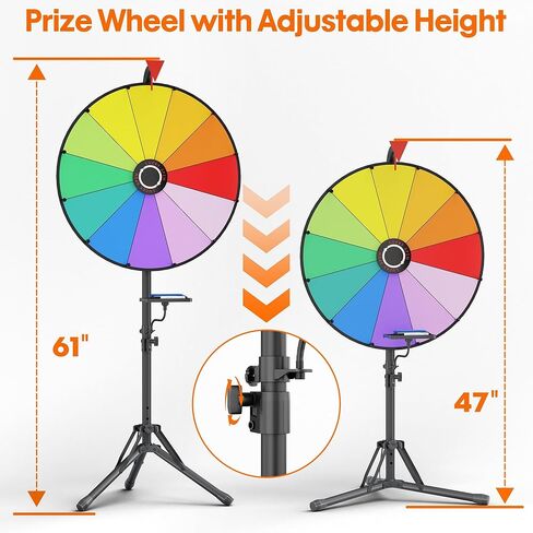 20 Inch Spinning Prize Wheel, Heavy Duty & Adjustable 55"-61" Height Spinning Wheel for Prizes, 12 Slots Prize Wheel Spinner with Stand for Carnival, Party Games, Trade Show, Spinning Game in Saudi Arabia