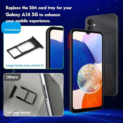 2 Pack SIM Card Tray Replacment for Samsung Galaxy A14 5G SM-A146U A146U1 S146VL SIM Card Slot Holder with Ejector Pin(Black) in Saudi Arabia