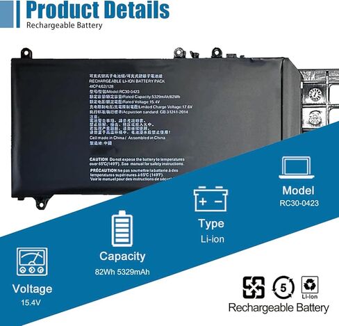 RC30-0423 Laptop Battery Replacement for Razer Blade 17 RTX 3080 Ti/Razer Blade 17 Early 2022 / Razer Blade Pro 17 RTX 3080 Series Laptop RZ09-0368 Battery 15.4V 82Wh/5329mAh 8-Cell in Saudi Arabia