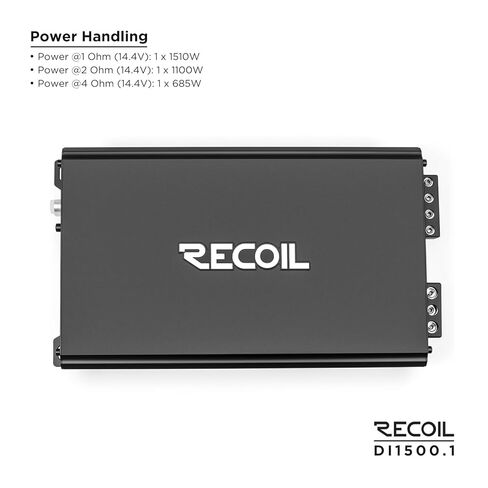RECOIL DI1500.1 Class D Car Audio Mono Block Subwoofer Amplifier 3000 Watt Max Power 2/4 Ohm Stable Mosfet Power Supply تتضمن مقبض باس عن بعد in Saudi Arabia