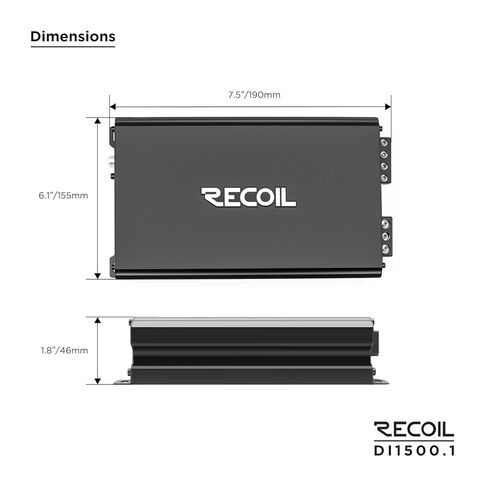 RECOIL DI1500.1 Class D Car Audio Mono Block Subwoofer Amplifier 3000 Watt Max Power 2/4 Ohm Stable Mosfet Power Supply تتضمن مقبض باس عن بعد in Saudi Arabia