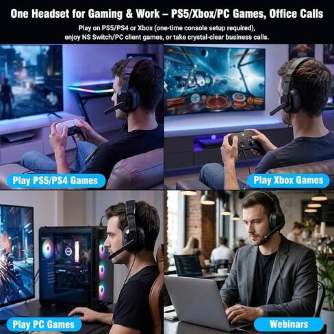 Joso Wired One Ear Headset with Mic, Single Ear Headset for PS5/PS4/Xbox/Switch/PC/iPad/Mac & Tablet with 3.5mm to Type C & USB-A Adapter - Chat Headphone, Office Business, Coach, Gaming, Remote Work in Saudi Arabia