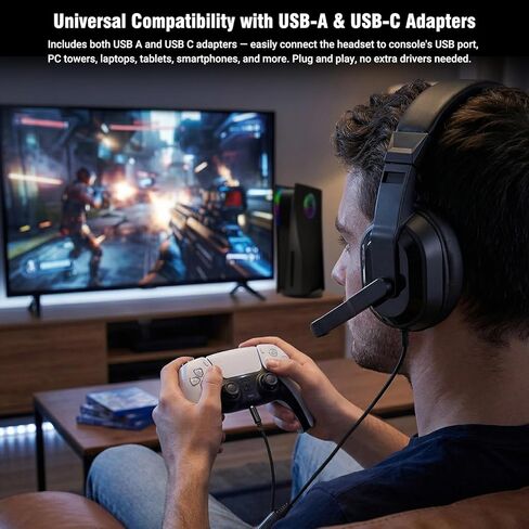 Joso Wired One Ear Headset with Mic, Single Ear Headset for PS5/PS4/Xbox/Switch/PC/iPad/Mac & Tablet with 3.5mm to Type C & USB-A Adapter - Chat Headphone, Office Business, Coach, Gaming, Remote Work in Saudi Arabia