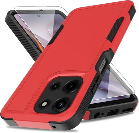 حافظة Moto G 2026 / Moto G Play 2026: [تم اختبار السقوط من الدرجة العسكرية] مع واقي شاشة، غطاء حماية مزدوج الطبقات للهاتف الخلوي عالي التحمل مضاد للانزلاق لهاتف Motorola G 2026 (أحمر) in Kuwait