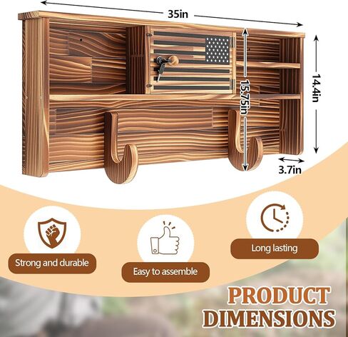 Leinuosen Wood Wall Mount Hunting Gear Rack with Lock, Horizontal Display USA Flag Hunting Accessories Holder, for Wall Hanging Shotgun Gun, Secure Storage Hanger in Saudi Arabia