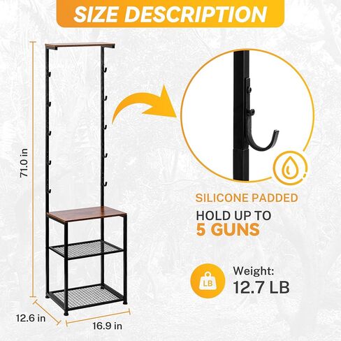 Gun Rack for 5 Rifles - Indoor Gun Rack for Wall Mount, Heavy Duty Stand Rifle Storage Organizer with 2 Bottom Storage Compartments for Ammo Boxes, Tactical Helmets & Accessories in Saudi Arabia