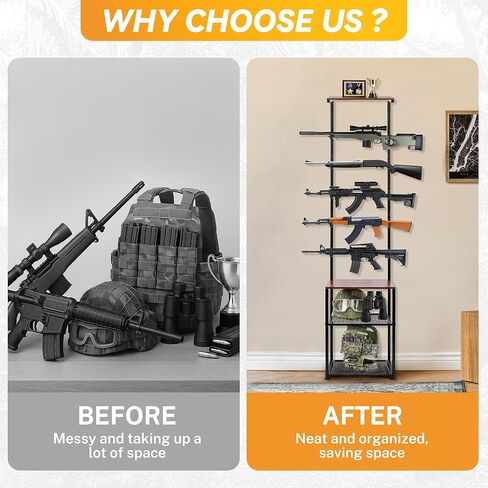 Gun Rack for 5 Rifles - Indoor Gun Rack for Wall Mount, Heavy Duty Stand Rifle Storage Organizer with 2 Bottom Storage Compartments for Ammo Boxes, Tactical Helmets & Accessories in Saudi Arabia