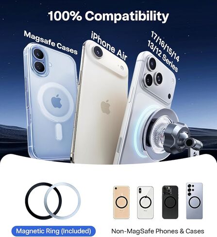 TORRAS 2026 Upgraded Vacuum Car Phone Holder for MagSafe Car Mount [98+ LBS Strongest Suction | 24 N58 Magnets] 360° Adjustable Magnetic Phone Holders for Your Car, for iPhone 17-12 Pro Max Plus Air in Saudi Arabia