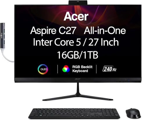 acer Aspire 27 All-in-One Desktop, 27" IPS FHD Display, AMD Ryzen 7 5825U (Ryzen 7 5000 Series), 16GB DDR4, 1TB SSD, Wi-Fi 6E, Webcam, Bluetooth 5.3, Windows 11 Home, with DKZ USB Hub in Saudi Arabia