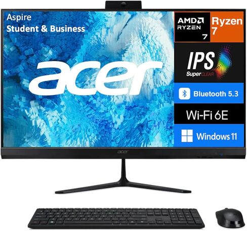 acer Aspire 27 All-in-One Desktop, 27" IPS FHD Display, AMD Ryzen 7 5825U (Ryzen 7 5000 Series), 16GB DDR4, 1TB SSD, Wi-Fi 6E, Webcam, Bluetooth 5.3, Windows 11 Home, with DKZ USB Hub in Saudi Arabia