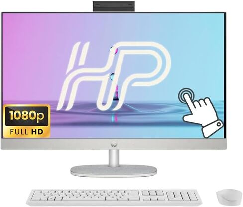Customized Desktop Computer, Created Using HP 27" FHD Touchscreen All-in-One Desktop PC, Intel 12-Core Ultra 7 Processor, 8GB/16GB/32GB/64GB RAM, 256GB/512GB/1TB/2TB SSD, Keyboard & Mouse, White in Saudi Arabia