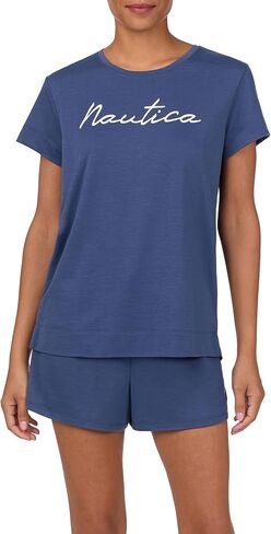 Nautica Womens 4 Piece Sleep & Lounge Pajama Set - Lightweight French Terry - Long & Short Sleeve PJ Top, Pants & Shorts in Saudi Arabia