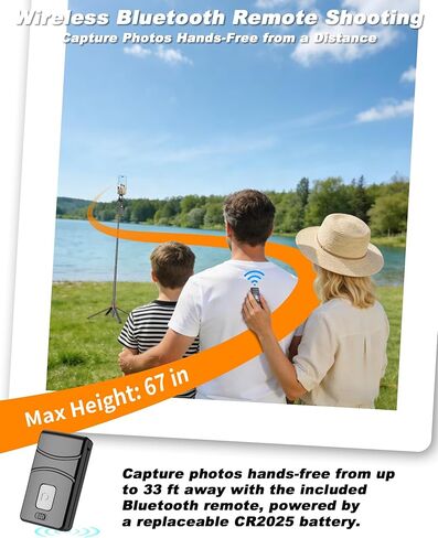 Magnetic Phone Tripod with Remote, 67" Selfie Stick Tripod for Vlogging, 11.7" Folded, 0.9 lb Portable Tripod Stand with Adjustable Angles and 1/4" Screw for Phone, Camera, Fill Light in Saudi Arabia