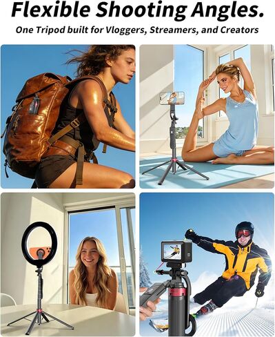 Magnetic Phone Tripod with Remote, 67" Selfie Stick Tripod for Vlogging, 11.7" Folded, 0.9 lb Portable Tripod Stand with Adjustable Angles and 1/4" Screw for Phone, Camera, Fill Light in Saudi Arabia