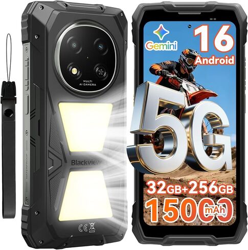 Blackview Rock 2 Pro 5G Rugged Phone Android 16, 15000mAh/33W Dual 400LM Camping Light, 32GB+256GB/2TB Rugged Smartphone Unlocked Gemini AI, 16MP+13MP 6.78" 2.4K 120Hz Glove Mode/NFC | Camping Light in Saudi Arabia