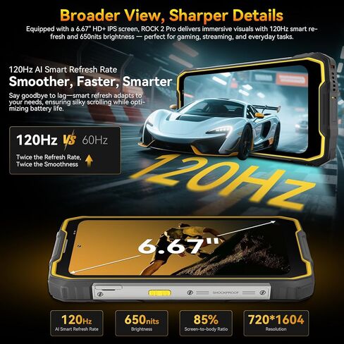 Blackview Rock 2 Pro 5G هاتف متين Android 16، 15000 مللي أمبير/33 وات مصباح تخييم مزدوج 400LM، هاتف ذكي متين 32 جيجابايت + 256 جيجابايت/2 تيرابايت مفتوح Gemini AI، 16 ميجابكسل + 13 ميجابكسل 6.78 بوصة 2.4 كيلو 120 هرتز وضع القفاز/NFC | ضوء تخييم in Kuwait