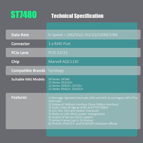 GLOTRENDS ST7480 10Gbps RJ45 Network Card with Marvell AQC113C Controller for Synology NAS, Same Form Factor as E10G22-T1-Mini in Saudi Arabia