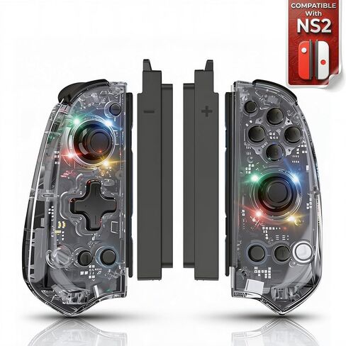 وحدة تحكم MythicMod اللاسلكية متوافقة مع Switch وSwitch OLED وSwitch 2 مع محولات الشحن المضمنة، وحدة تحكم ألعاب Bluetooth مع غلاف شفاف RGB، وظيفة Turbo، التحكم في الحركة، اهتزاز مزدوج، لوحة ألعاب مريحة in Saudi Arabia