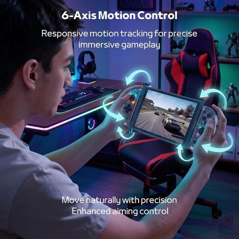 وحدة تحكم MythicMod اللاسلكية متوافقة مع Switch وSwitch OLED وSwitch 2 مع محولات الشحن المضمنة، وحدة تحكم ألعاب Bluetooth مع غلاف شفاف RGB، وظيفة Turbo، التحكم في الحركة، اهتزاز مزدوج، لوحة ألعاب مريحة in Saudi Arabia