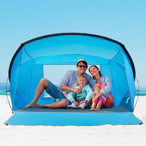 OutdoorMaster Updated Beach Tent for 3-4 Person - Easy Setup and Portable Beach Shade Sun Shelter Canopy with UPF 50+ UV Protection Removable Skylight Family Size -Sky Blue in Saudi Arabia