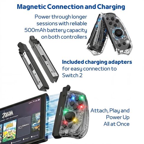 وحدة تحكم MythicMod اللاسلكية متوافقة مع Switch وSwitch OLED وSwitch 2 مع محولات الشحن المضمنة، وحدة تحكم ألعاب Bluetooth مع غلاف شفاف RGB، وظيفة Turbo، التحكم في الحركة، اهتزاز مزدوج، لوحة ألعاب مريحة in Saudi Arabia