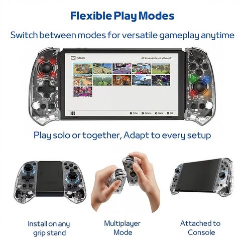 وحدة تحكم MythicMod اللاسلكية متوافقة مع Switch وSwitch OLED وSwitch 2 مع محولات الشحن المضمنة، وحدة تحكم ألعاب Bluetooth مع غلاف شفاف RGB، وظيفة Turbo، التحكم في الحركة، اهتزاز مزدوج، لوحة ألعاب مريحة in Saudi Arabia