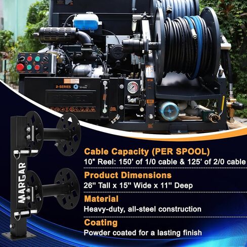 Heavy Duty Double Welding Cable Lead Reel, 360-degree Adjustable Swivel Base, 10" Reel, Accommodates 150 Feet of 1/0 and 125 Feet of 2/0 Cable in Saudi Arabia