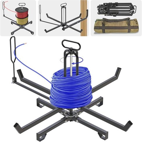 SELEWARE Foldable Cable Dispenser, Floor or Stud Mounted Wire Spool Rack for 4-28 inch Reels, Portable Wire Rack Dispenser with Anti-Slip Handle for Electrical, Industrial & Retail Use in Saudi Arabia