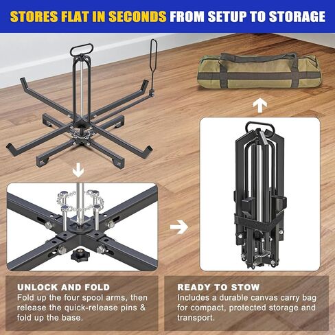 SELEWARE Foldable Cable Dispenser, Floor or Stud Mounted Wire Spool Rack for 4-28 inch Reels, Portable Wire Rack Dispenser with Anti-Slip Handle for Electrical, Industrial & Retail Use in Saudi Arabia