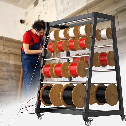 ATOLS Heavy-Duty 13-Rod Wire Spool Rack – 400lb Capacity, Adjustable Cable Caddy & Dispenser with Locking Wheels for Electrical and Industrial Use in Saudi Arabia
