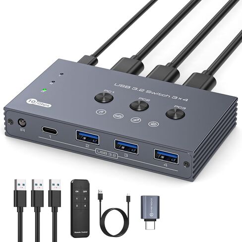 THXCDBID USB 3.2 Switch 3 أجهزة كمبيوتر مشاركة 3 * USB A & 1 * منفذ USB C 10 جيجابت في الثانية USB Switch Selector Sharing Keyboard Mouse Printer Scanner مع 3 كابل إدخال USB A وجهاز تحكم عن بعد بالأشعة تحت الحمراء in Saudi Arabia