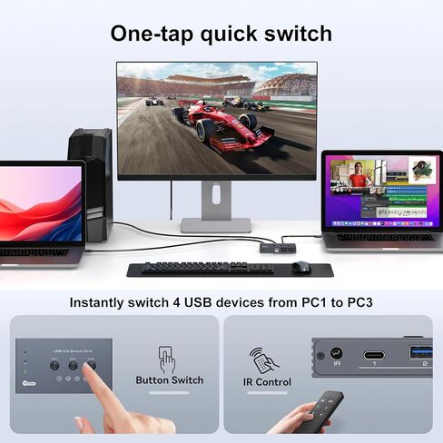 THXCDBID USB 3.2 Switch 3 أجهزة كمبيوتر مشاركة 3 * USB A & 1 * منفذ USB C 10 جيجابت في الثانية USB Switch Selector Sharing Keyboard Mouse Printer Scanner مع 3 كابل إدخال USB A وجهاز تحكم عن بعد بالأشعة تحت الحمراء in Saudi Arabia