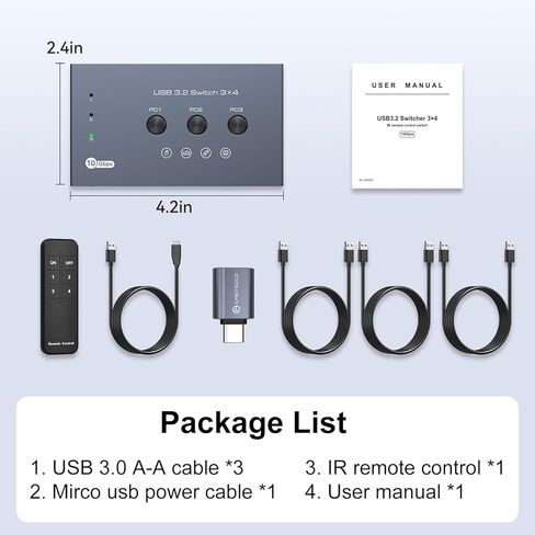THXCDBID USB 3.2 Switch 3 أجهزة كمبيوتر مشاركة 3 * USB A & 1 * منفذ USB C 10 جيجابت في الثانية USB Switch Selector Sharing Keyboard Mouse Printer Scanner مع 3 كابل إدخال USB A وجهاز تحكم عن بعد بالأشعة تحت الحمراء in Saudi Arabia