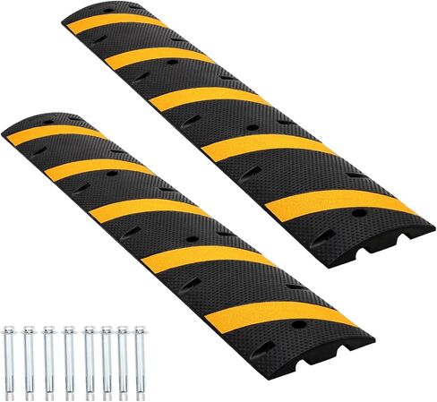 7FT Rubber Speed Bump with 4 End Cap, 2-Pack Speed Bumps for Road, 66000 LBS Capacity Speed Humps with 8 Bolts for Parking Lots in Saudi Arabia